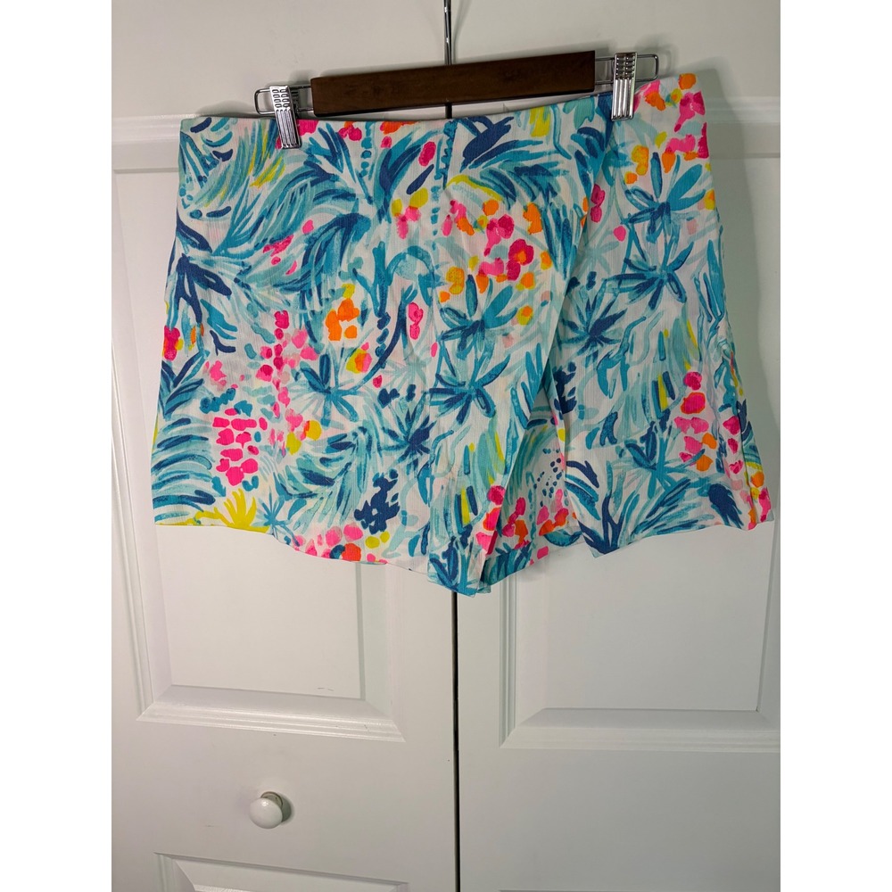 Lilly Pulitzer Marii Skort Serene Blue Tippy Top Floral Cotton Pique Blue Sz 12